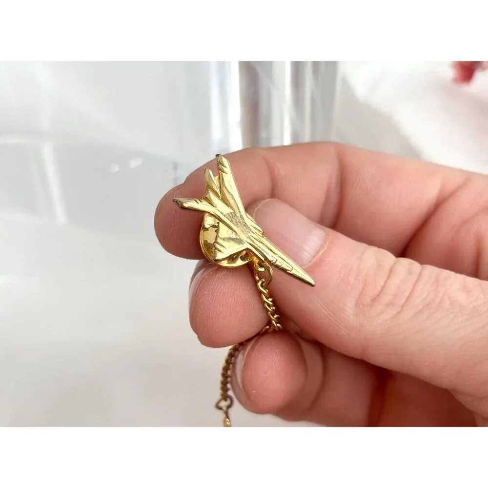 Plane SHaped Gold Toned Vintage Men's Tie Tack